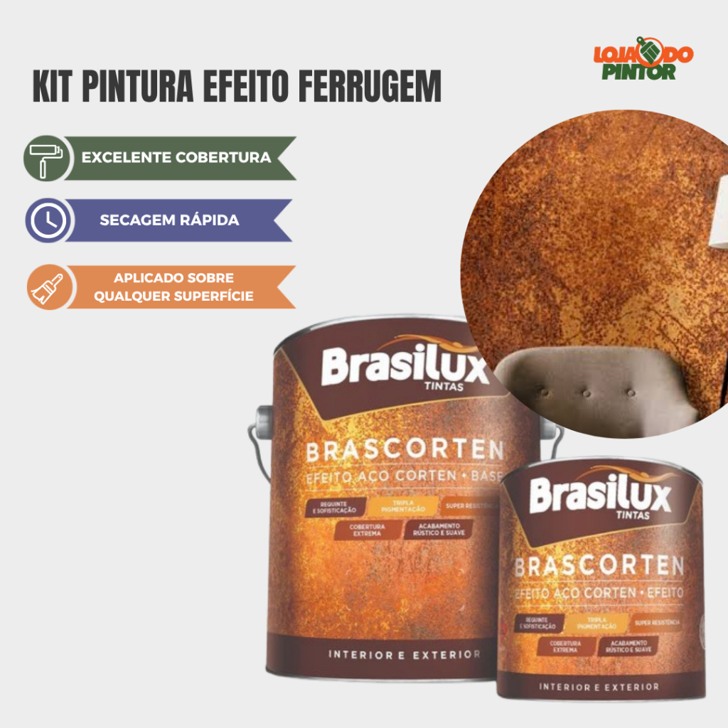 Aço Corten Kit Efeito Ferrugem Base 900ml + Efeito Laranja 225ml