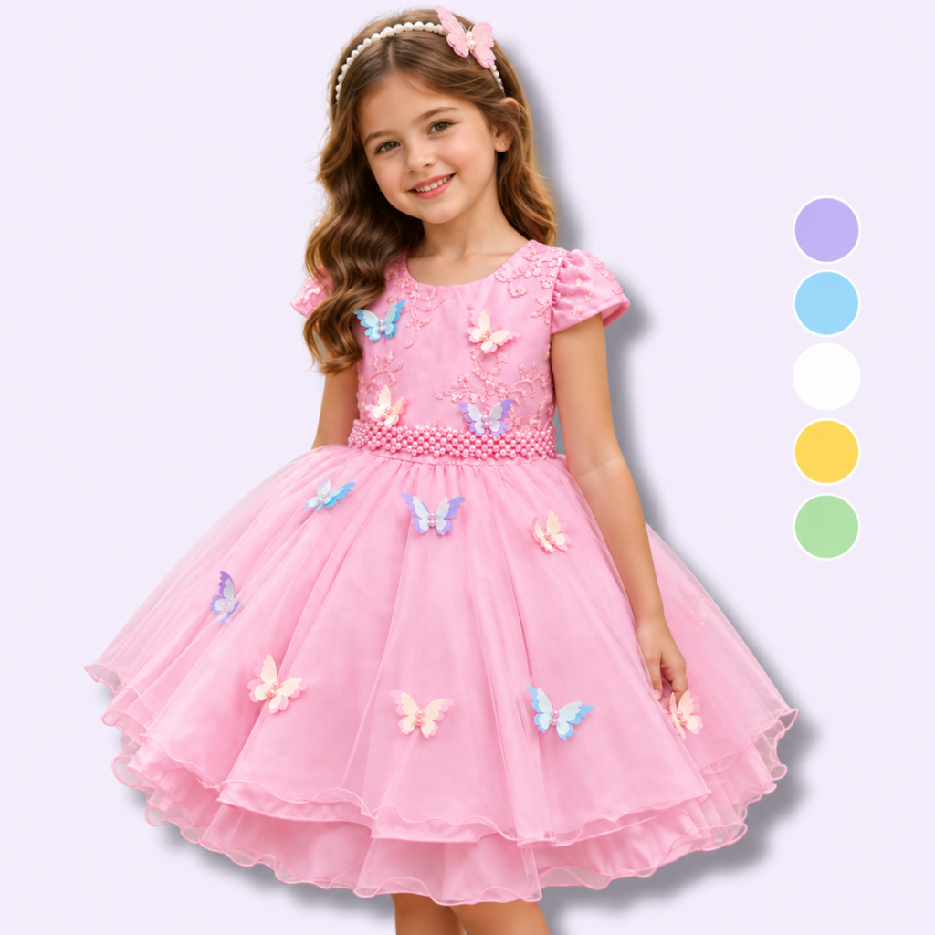 Vestido De Festa Infantil Luxo Jardim Encantado Borboletas Curto