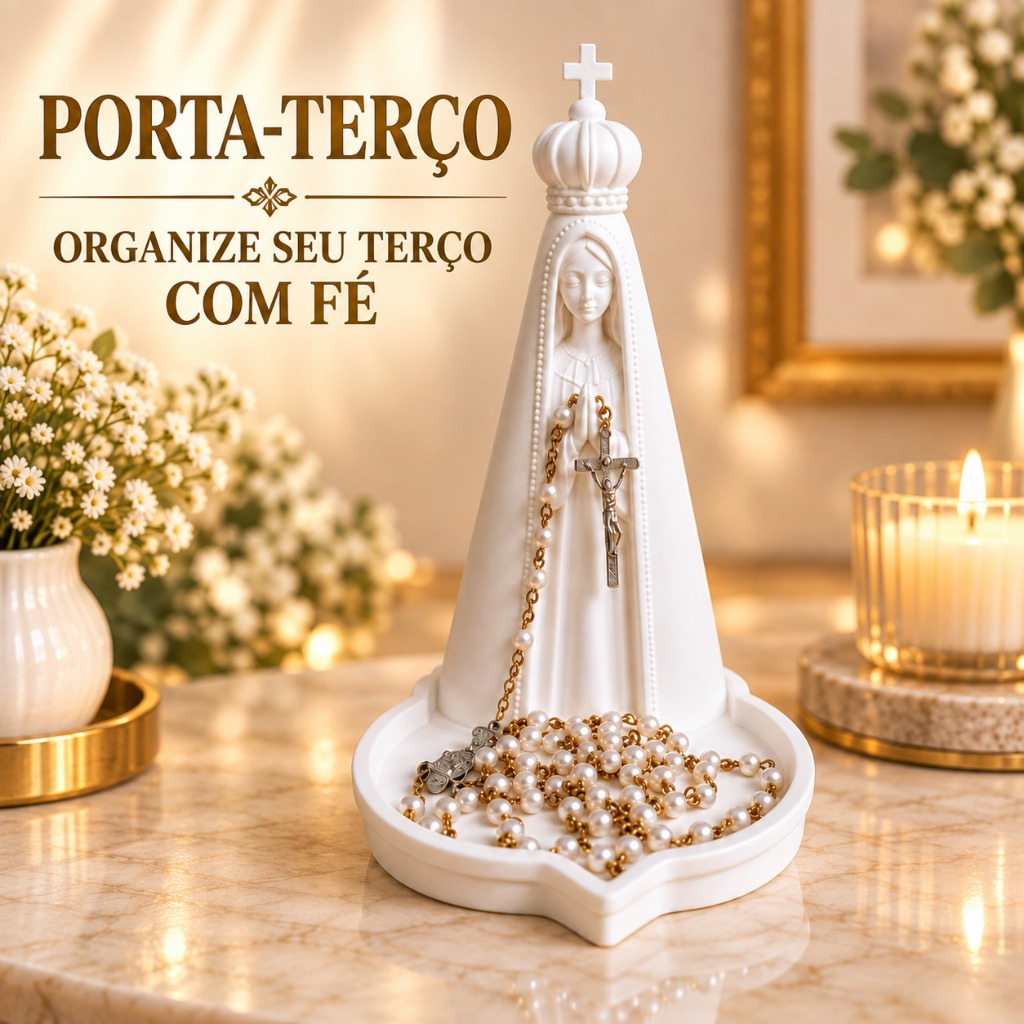 Estátua Nossa Senhora 17cm Porta Terço | Suporte para Terço e Rosário | Decoração Religiosa
