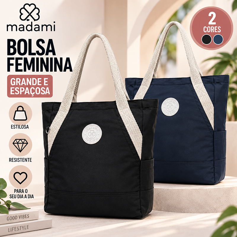 Bolsa Feminina Madami Grande de Ombro Espaçosa Reforçada Dia a Dia Passeio