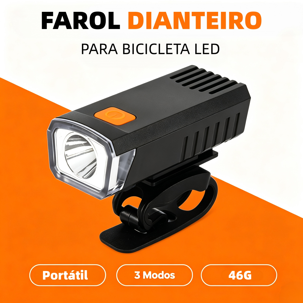 Farol dianteiro led para bicicleta, luz forte para pedal noturno, recarregável usb. funciona como lanterna ao ar livre