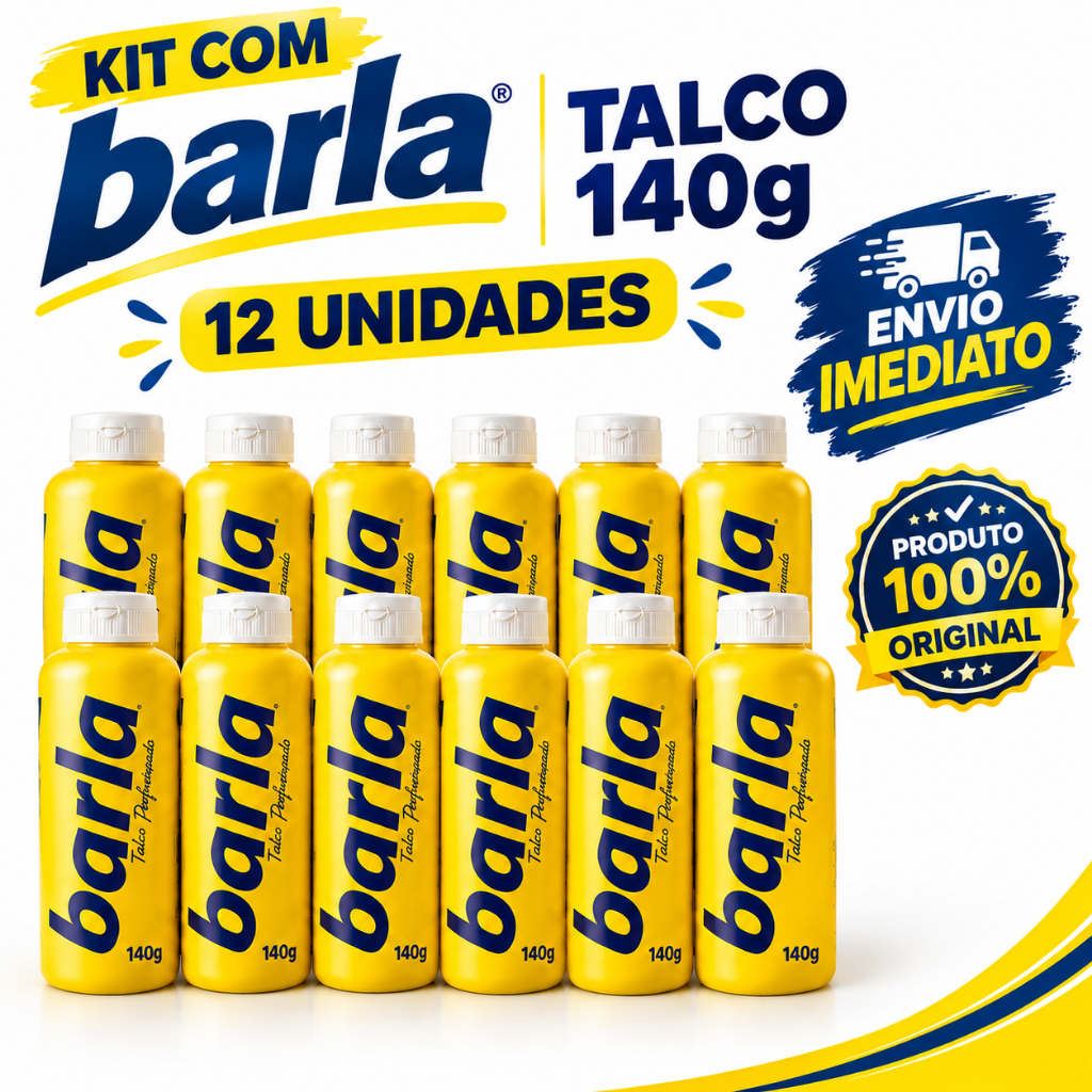 Kit com 12 Talco para Pés Barla Antisséptico 140g – Secagem Rápida e Frescor, Atacado