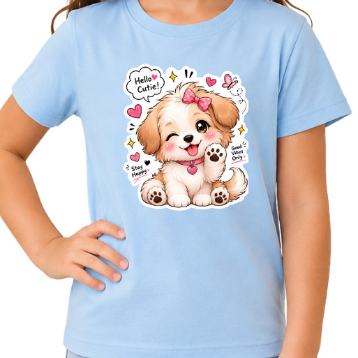 Camiseta Infantil Feminina Blusa Cachorrinha Fofa – 100% Algodão, Confortável e Estampa Encantadora