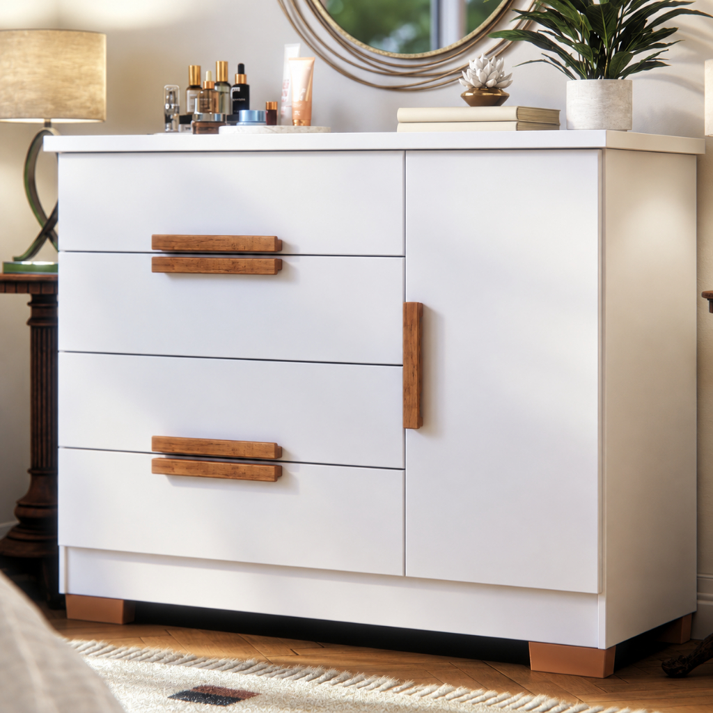 Cômoda Sapateira 4 Gavetas 1 Porta Para Quarto De Casal Grande Organizador De Roupas Brescia