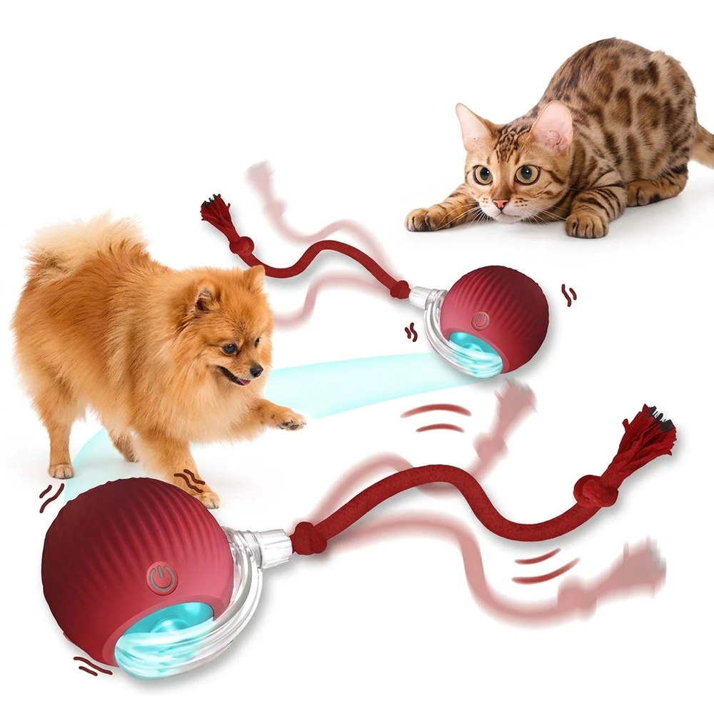 Bola Interativa Automática Pet Cães Gatos Recarregável USB Brinquedo Elétrico Inteligente com Cauda