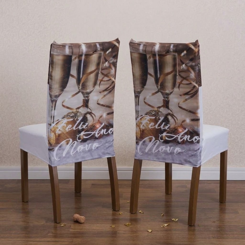Capa de Cadeira Kit 2 Unid para Mesa de Jantar Natalinas e Ano Novo Malha Gel Estampado Avulsa