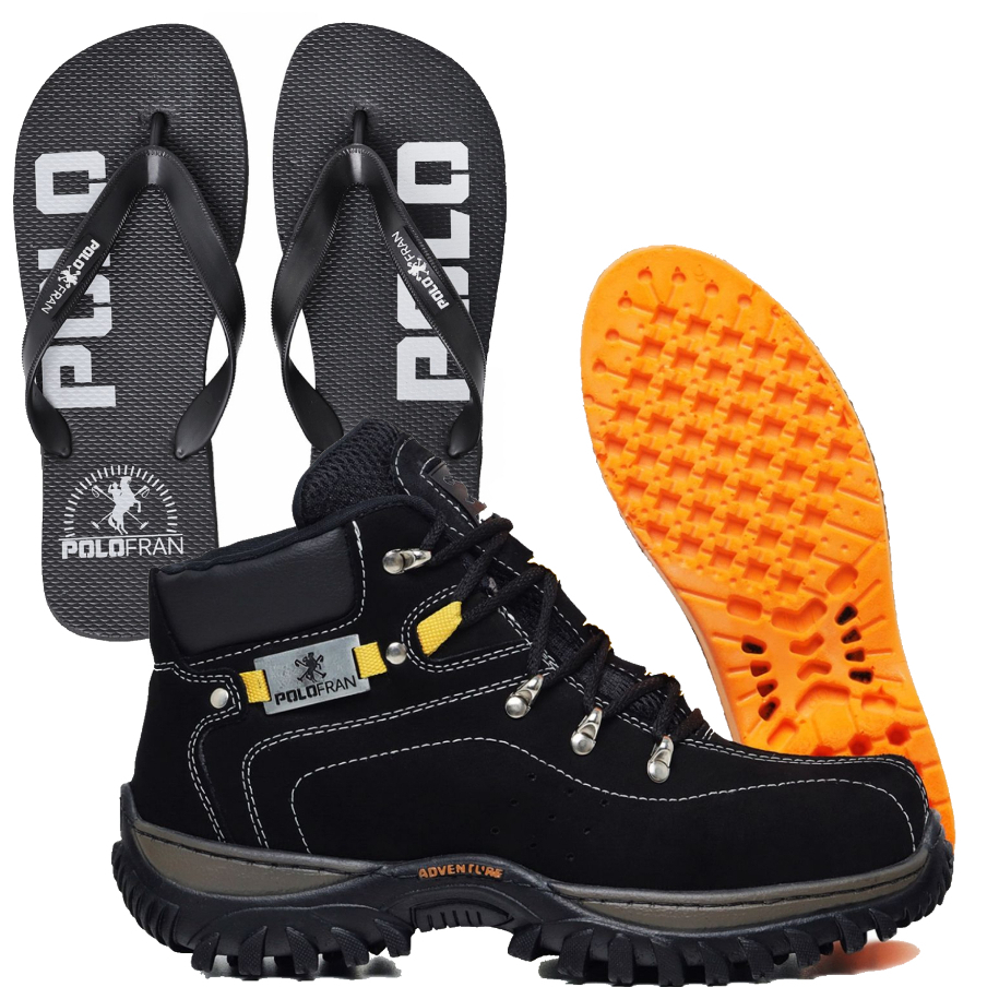 Kit Bota Adventure Botina Polo Fran Masculina + Palmilha gel + Chinelo