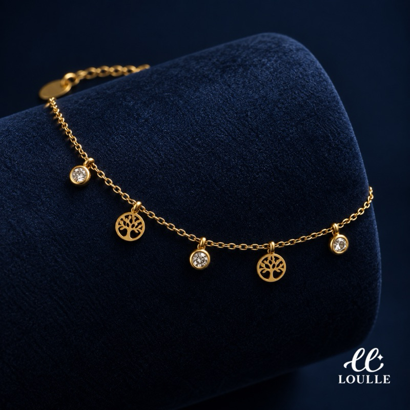 Pulseira A Prova D'água Não Escurece Hipoalergênica Árvore da Vida com Zircônia Semi Joia Premium Dourado