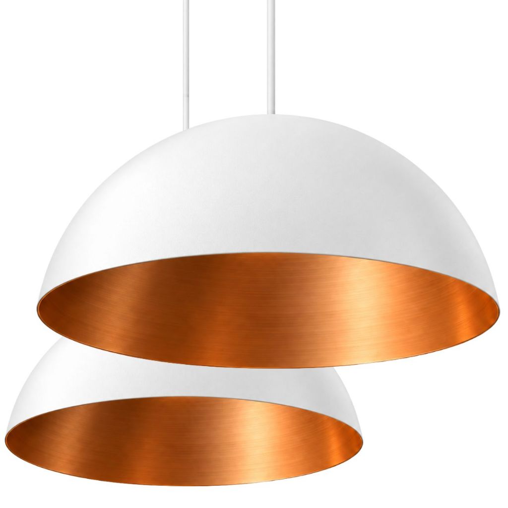Pendente Vintage Retro Meia Lua Kit2 Branco/Cobre Lustre Premium Aluminio Teto Casa Loja Decorativo