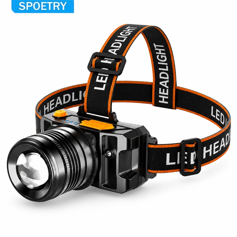 SPOETRY Lanterna de Cabeça LED Profissional Recarregável USB com Sensor Inteligente e Display de Bateria à Prova D’Água