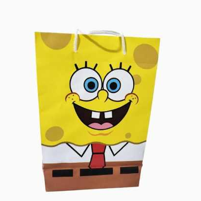 Sacola de Papel – Tema Bob Esponja | Pacote com 10 unidades 25x17x9 cm surpresa festa