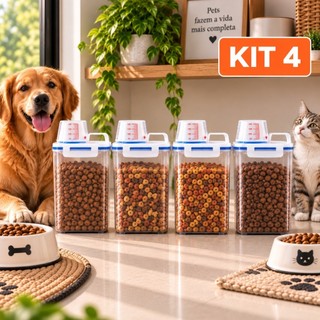 Kit 4 Potes Herméticos 2,5L com Bico Dosador e Copo Medidor Multiuso Casa Cozinha Lavande…