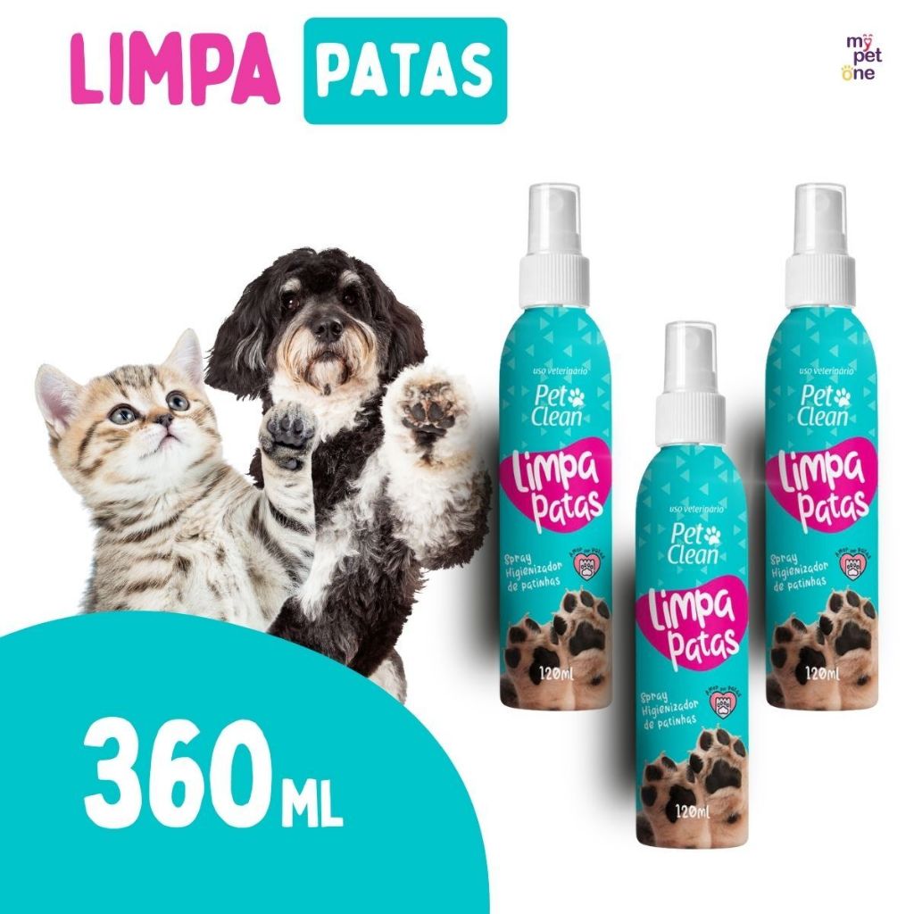 Kit 3 Limpa Patas Pet Clean Spray Higienizador - 120ml
