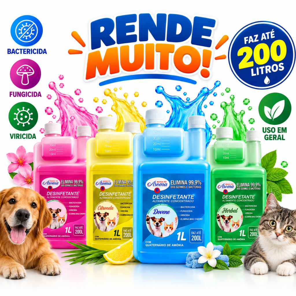 Desinfetante Super Concentrado Eliminador de Odores Herbal Floral Citronela Dovene +15 Desinfetante Pet