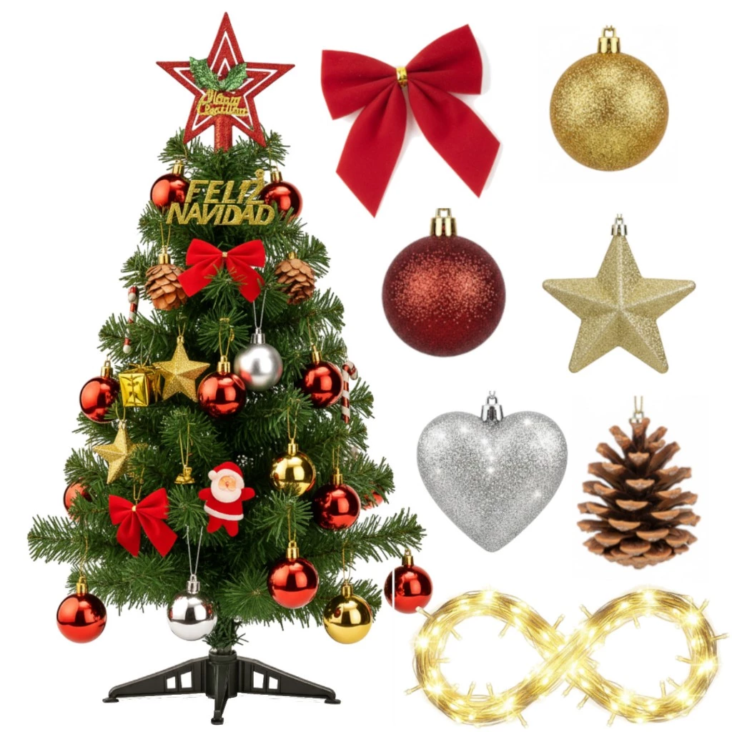 Árvore De Natal De Mesa Luxo 60cm Decorada Pinheiro Enfeites Enfeitada c/ Pisca Fio Fada LED Pequena — imagem 1
