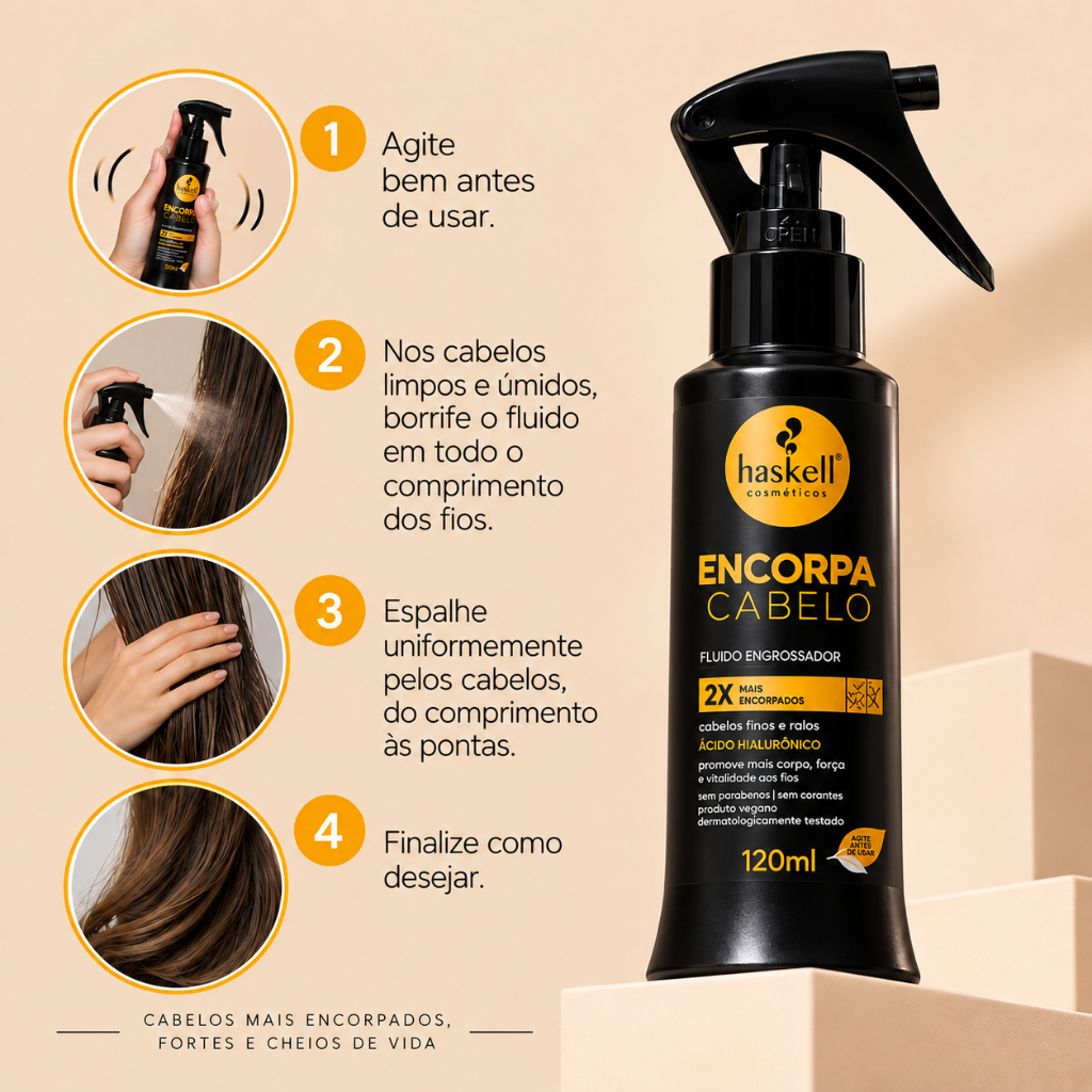 Fluido Finalizador Engrossador Capilar Encorpa Cabelo 120ml Haskell | Volume para cabelos finos e ralos · foto 2