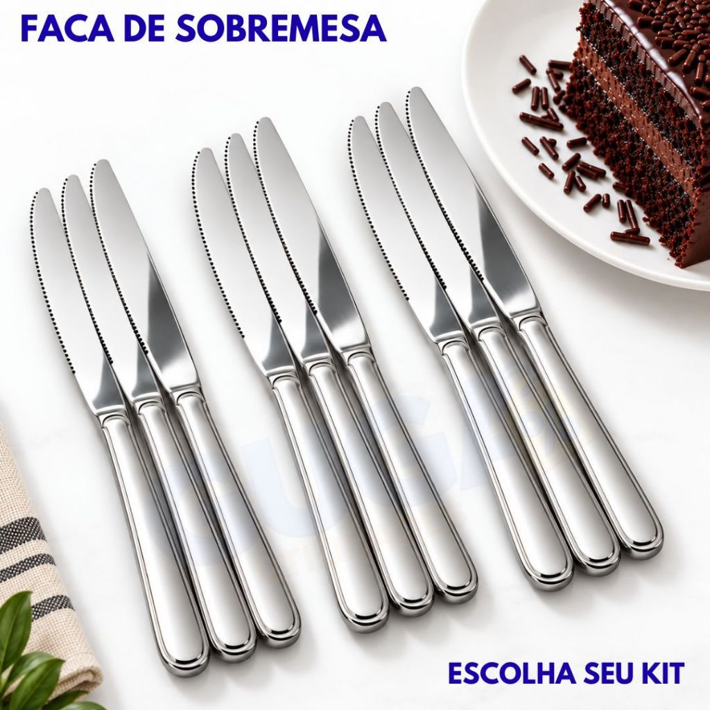 Kit Faca de Sobremesa Aço Inox Profissional Premium Resistente Anti Ferrugem Restaurante Talheres