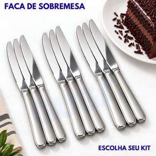 Kit Faca de Sobremesa Aço Inox Profissional Premium Resistente Anti Ferrugem Restaurante Talheres