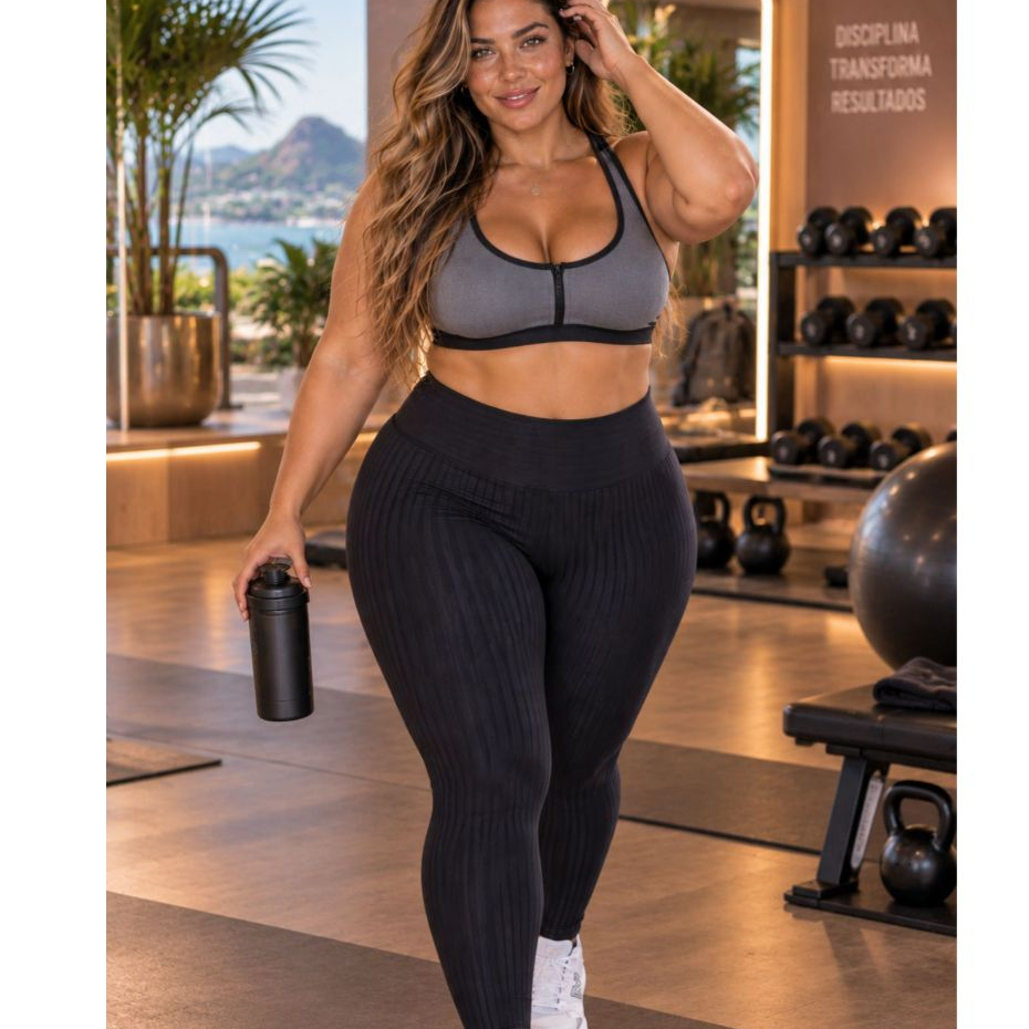 Calça Legging Fitness Plus Size Cirrê 3D Feminina Leg Grande para Academia Cintura Alta Laura 46 48 e 50