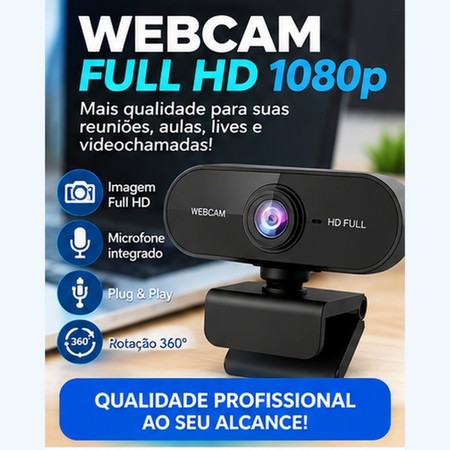 Webcam Full HD 1080p com Microfone Integrado e Rotação 360° | Plug & Play para Home Office, Aulas Online, Streaming e Vi
