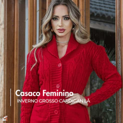 Casaco Feminino Inverno Grosso Cardigan Elegante Trança Lã