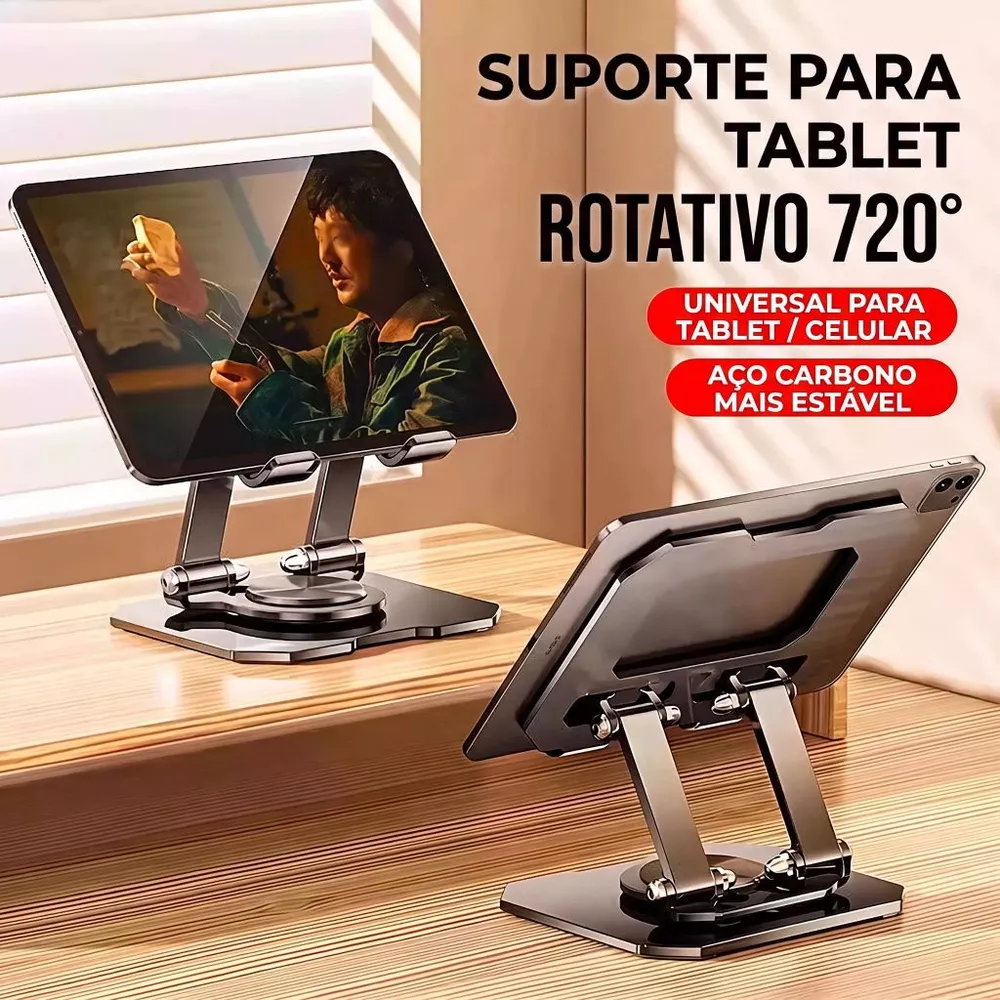 Suporte Para Tablet Celular 720° Giro Aço Carbono Dobrável Universal Suporte Notebook Mesa Estável