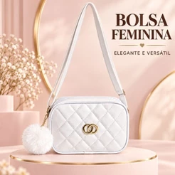 Bolsa Feminina Transversal Matelassê Pequena com Pompom Alça Ajustável