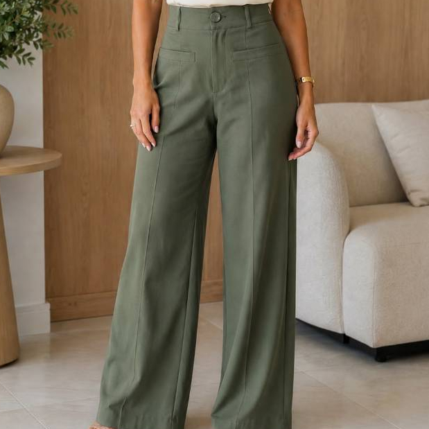 Calça Pantalona Feminina Marrant Alfaiataria Barbie Cintura Alta Elegante Social Casual