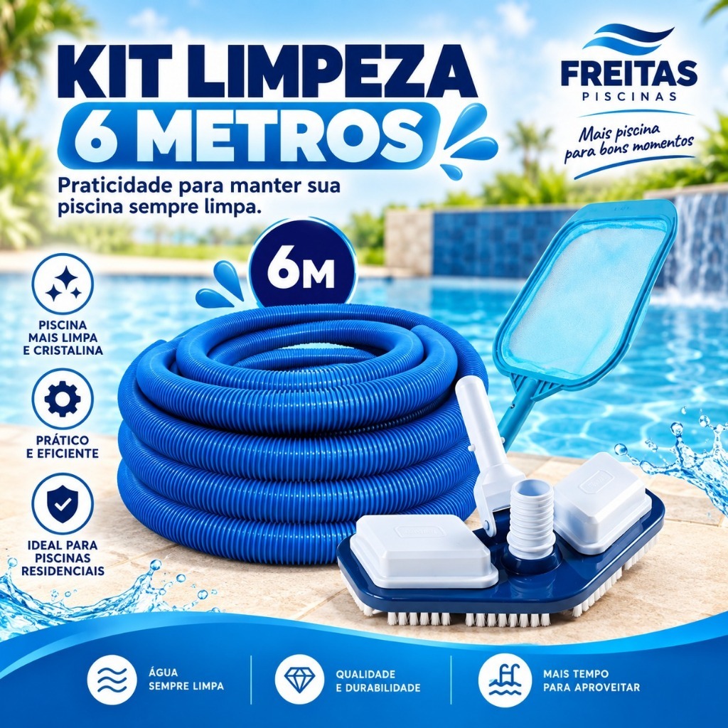 KIT ACESSORIOS DE LIMPEZA PISCINA MANGUEIRA 6M + ASPIRADOR E PENEIRA