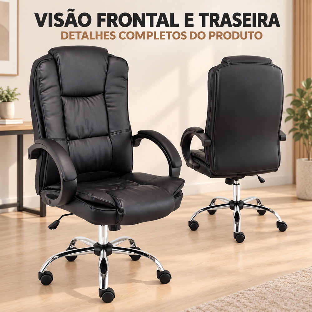 Cadeira Presidente Nice Escritório Home Office Giratória Couro Sintético Preta Ajuste de Altura · foto 2