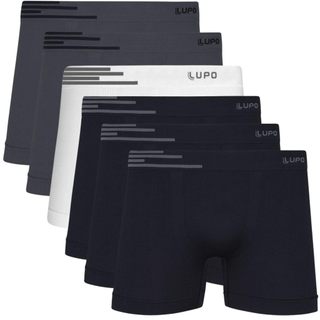 Kit 6 Cuecas Boxer Lupo Microfibra Poliamida Sem Costura Masculina Respirável Confortável Original