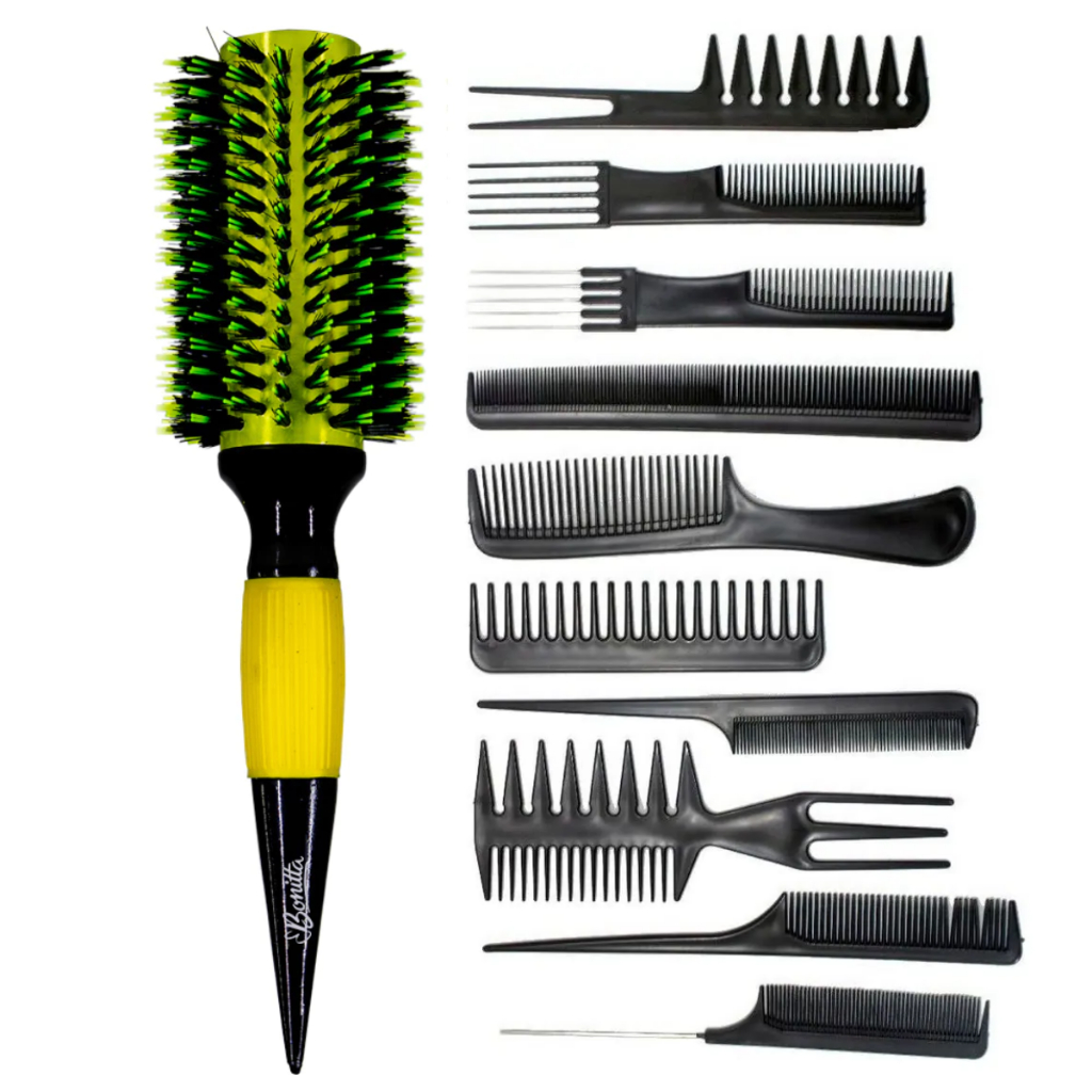 Escova Profissional Thermal Metallic Modelo Brilho Amarela + 10 Pentes