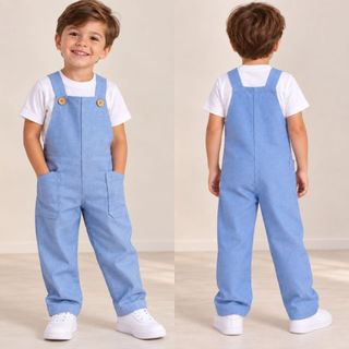 Jardineira Infantil Menino Linho Macacão Fazendinha Bolsos Festa Roupa Infantil Menino 2 Ao 8