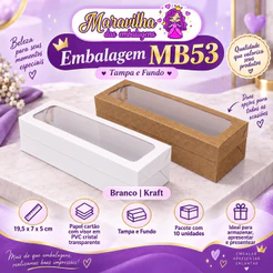 Embalagem MB53 com Visor em papel Branco | Kraft- 19,5x7x5 cm- Pacotes com 10 unidades