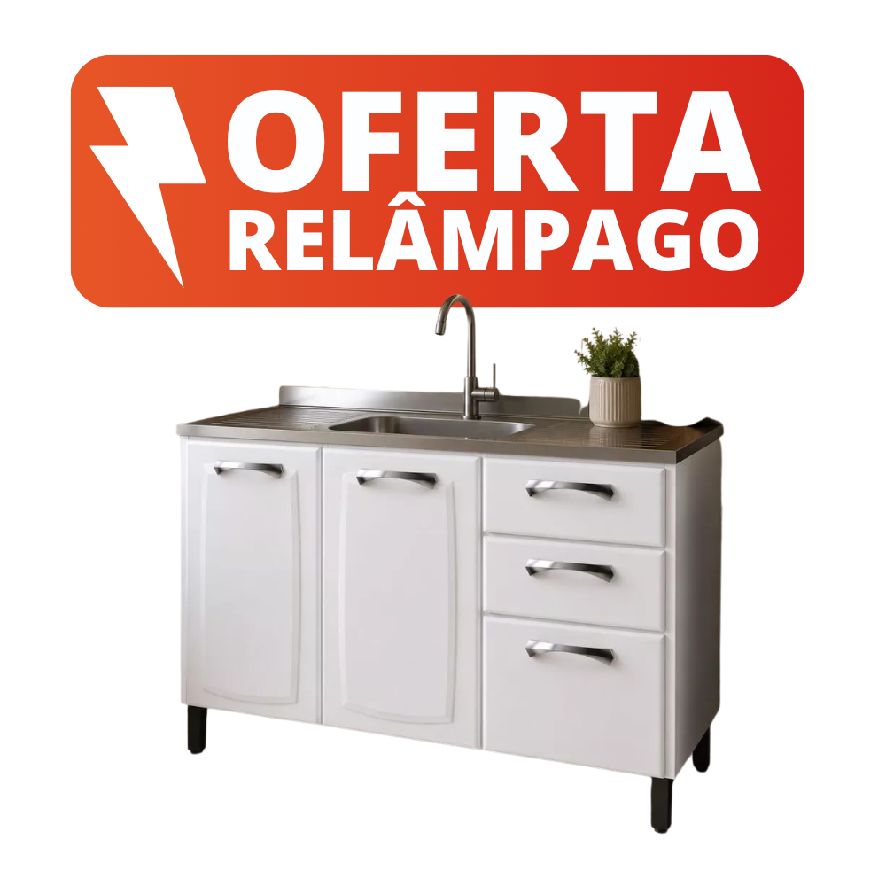Balcão de Cozinha Itatiaia New Premium Aço Para Pia 3 Portas e 2 Gavetas Sem Tampo Branco Neve