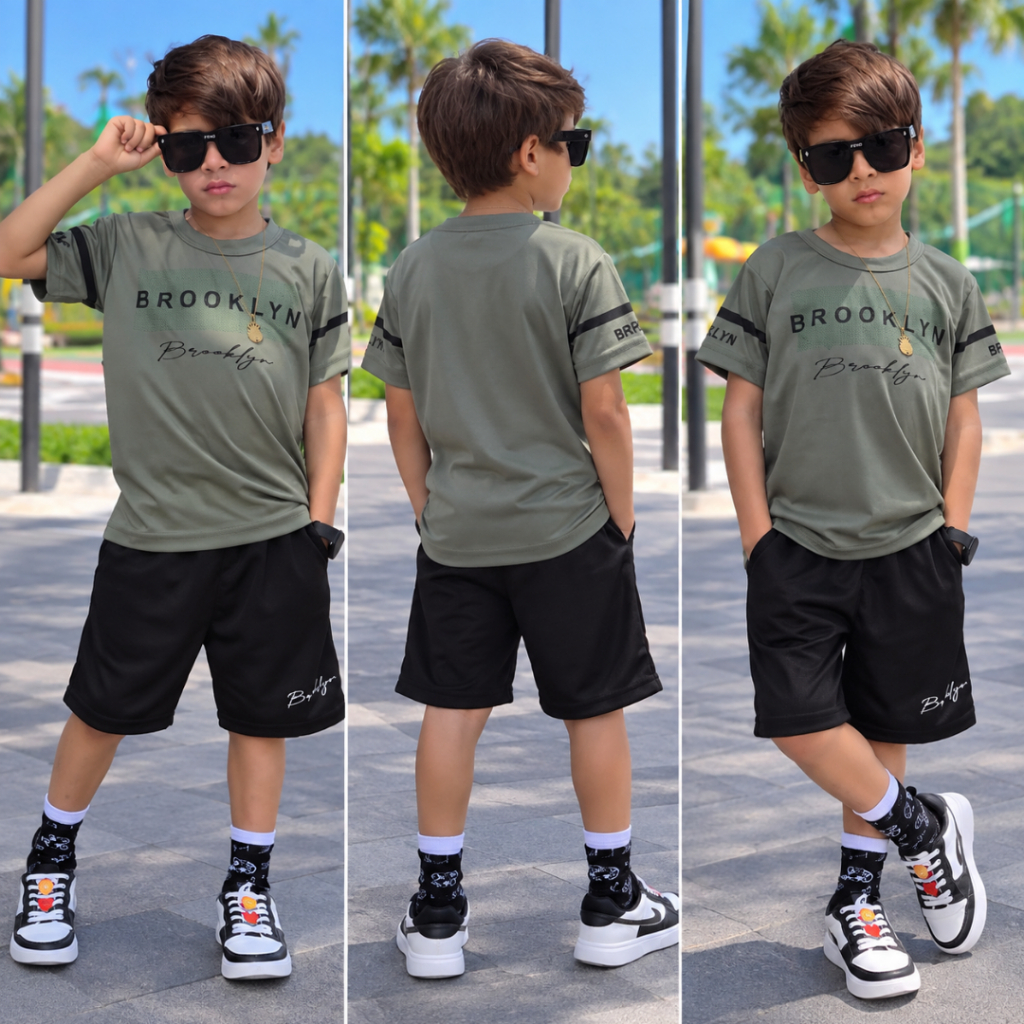 Conjunto Infantil Masculino DRY FIT Premium Não Precisa Passar Camisa + Bermuda Fresquinho