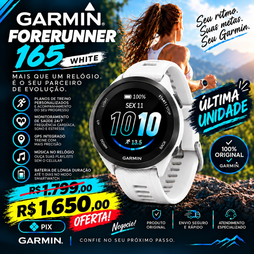 Relógio Garmin Forerunner 165 Amoled Branco Tamanho 43 mm lacrado