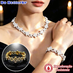 Colar de trevo cravejado de diamantes feito de aço de titânio joia feminina requintada Conjunto de colar e pulseira
