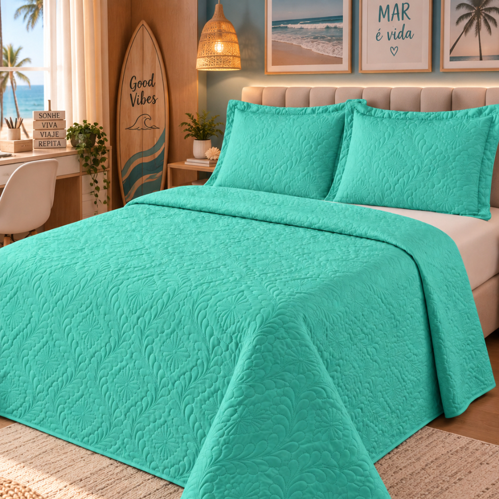 Colcha Kit Cobre Leito LUXO Matelado Queen-Casal-Solteiro