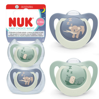Kit 2 Chupetas Bebe NUK Bico De Silicone First Choice Night 6-18m Brilha No Escuro Com Estojo
