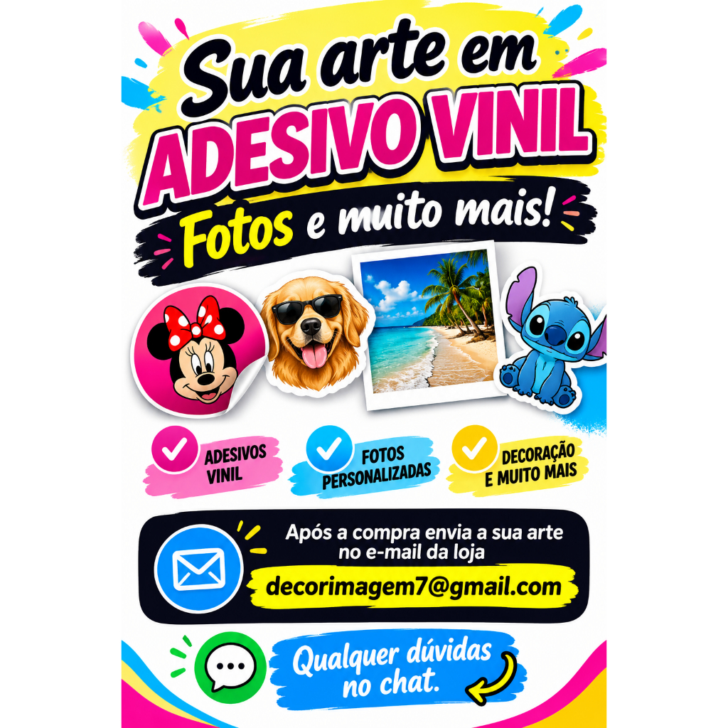 Transfore Sua Arte e Fotos em Adesivo Vinil Med: 29,7 x 21cm Vinil à prova d'água use a imaginação
