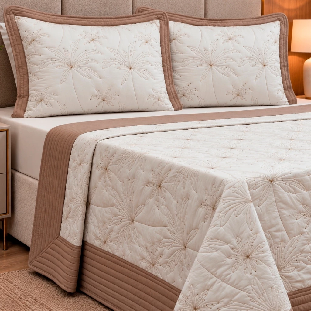 Kit Cobre Leito Casal Matelassê em Relevo C/ Barrado Canelado Egeu 03 Peças