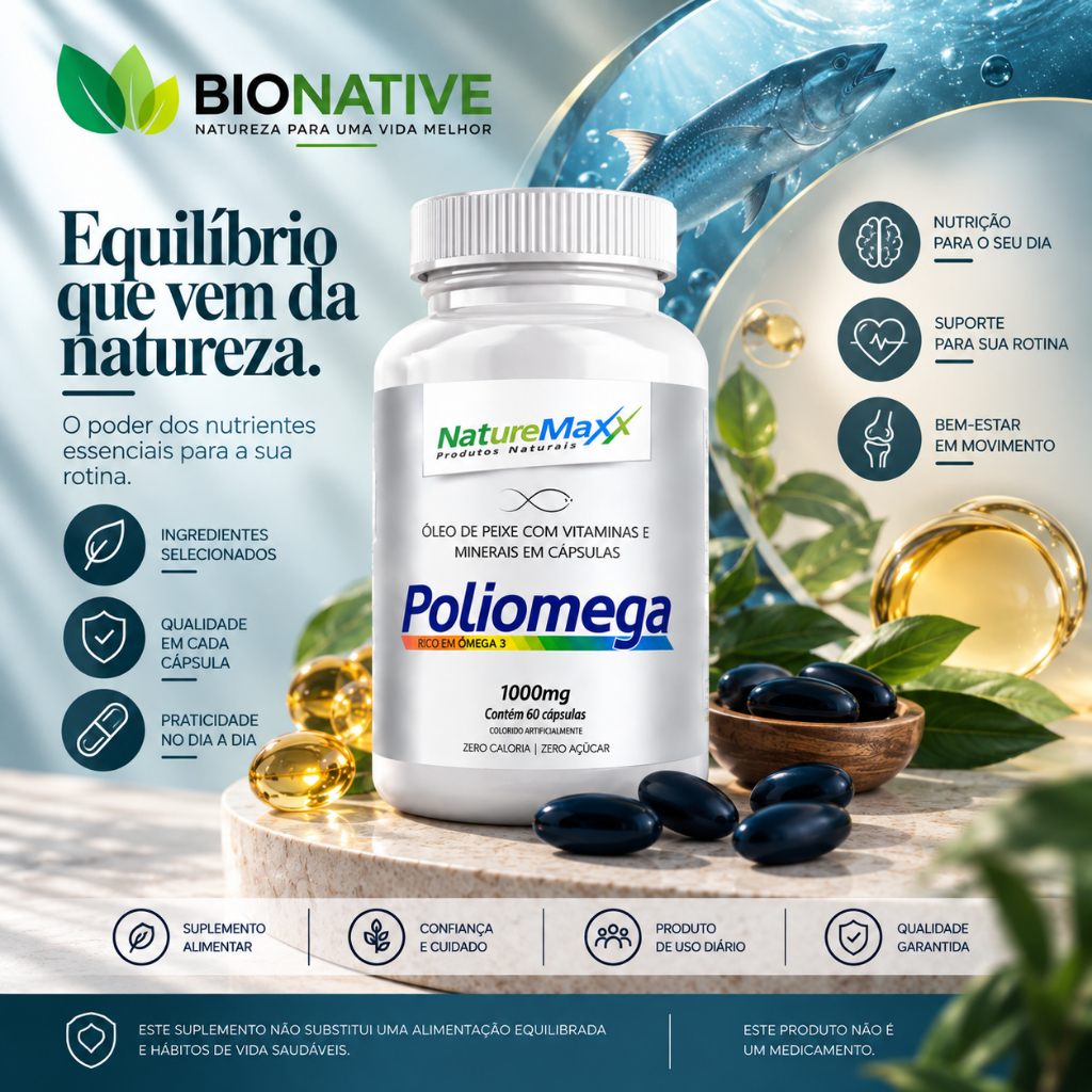 Polivitamínico A-Z com Ômega-3 EPA/DHA ÓleoBio Softgel 500/1000mg 60 Cápsulas - Suplemento Alimentar Natural