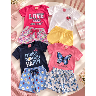 Kit 4 Peças Conjunto Menina Infantil Verão Roupa Menina Casual Algodão P ao 12 Anos  2 Blusas + 2 Shorts Sortido