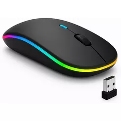 Mouse Sem Fio Recarregável Wireless Bluetooth Led Gamer Rgb Sem Fio Para Pc Desktop Notebook Tablet Smartphone Preto