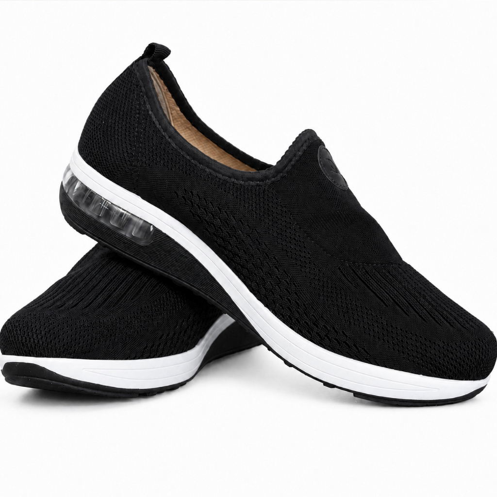 Tênis Ortopédico Feminino Ultra Conforto Benévola Knit Slip On Calce Fácil Esporão Fascite Plantar