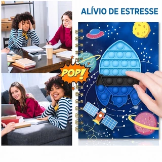 Caderno Pop It Fidget A5 Espiral Silicone Anti Stress 80 Folhas Material Escolar Sensorial Crianças