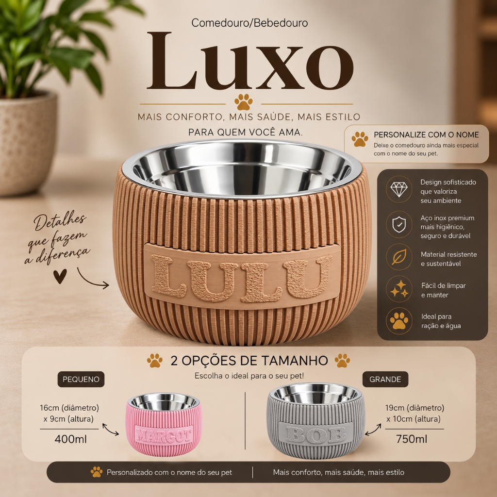 Comedouro ou Bebedouro Pet com Nome Personalizado | Bowl Tigela Inox Ração Água para Cães e Gatos