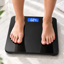 Balança Corporal Digital Até 180kg Vidro Temperado Preto Premium Display LCD Base Antiderrapante