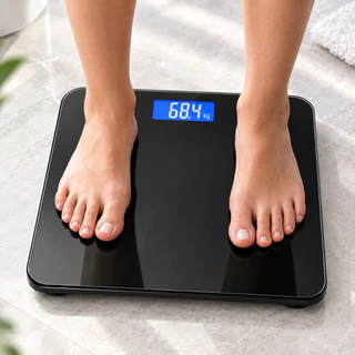 Balança Corporal Digital Até 180kg Vidro Temperado Preto Premium Display LCD Base Antiderrapante